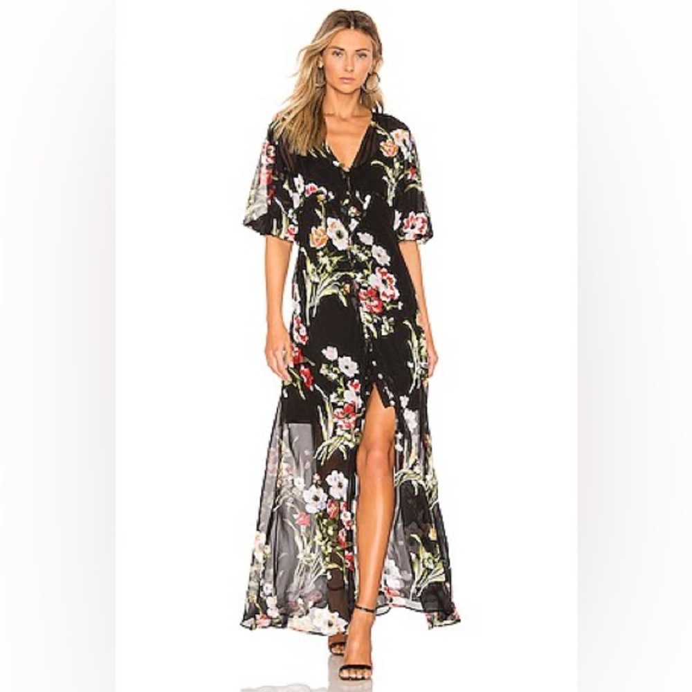 Olivia von Halle Delphine Violeta Silk Floral Maxi Dress Button Front Size‎ 1 S